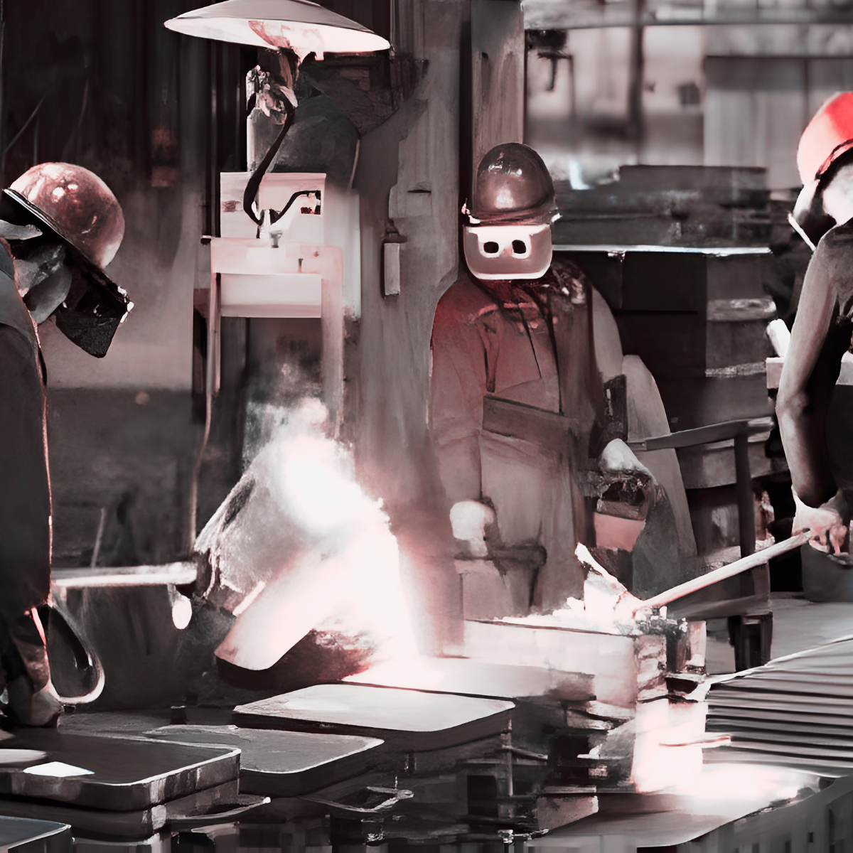 Foundry workers at a traditional metalcasting operation